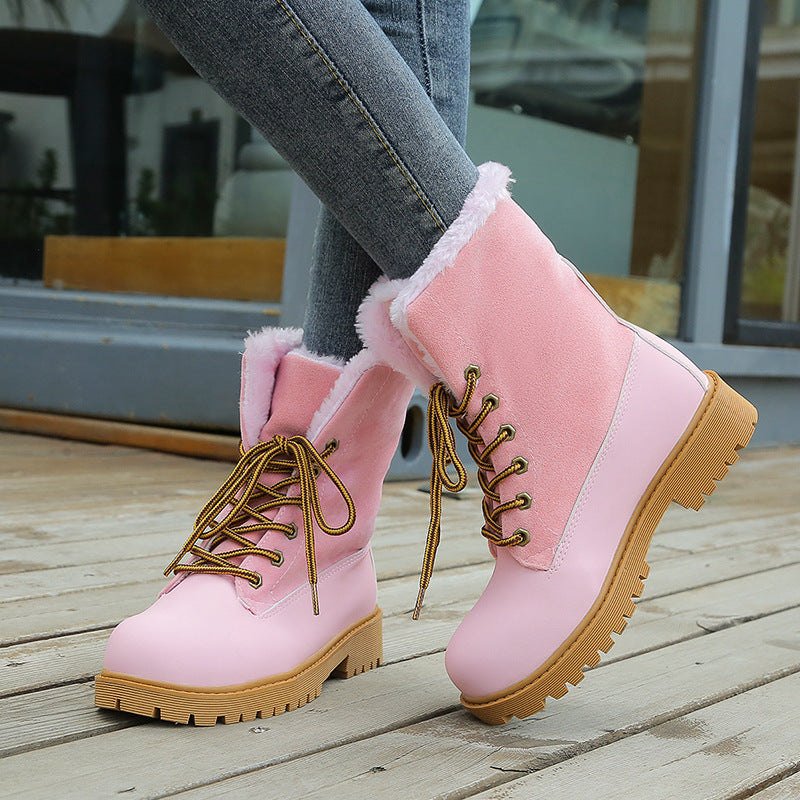Women's Winter Ankle Boots - Round Toe Lace-Up Design
