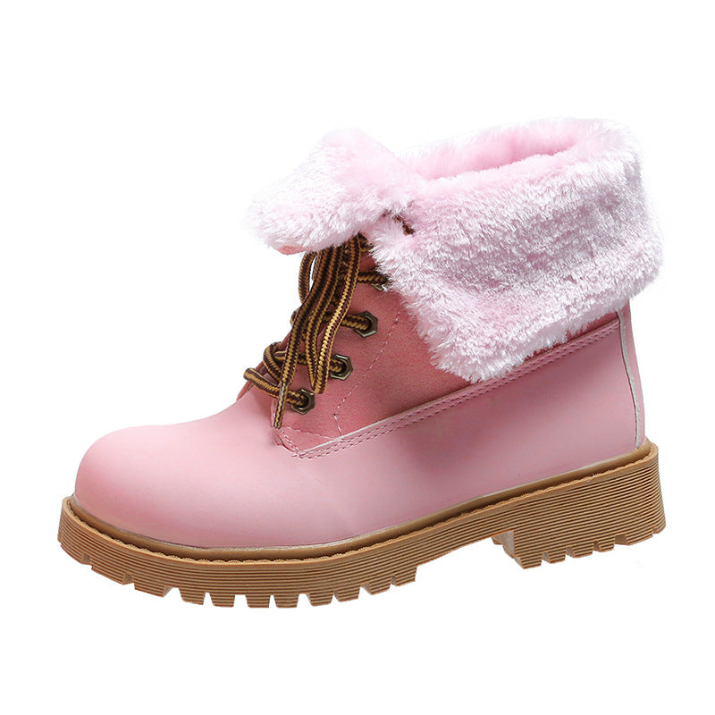 Women's Winter Ankle Boots - Round Toe Lace-Up Design